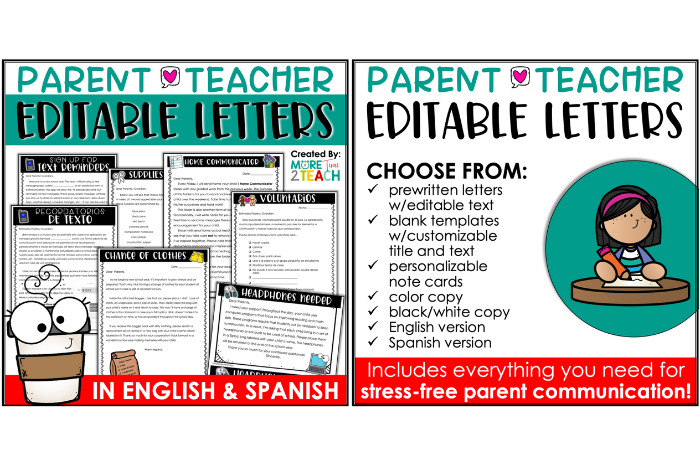 teacher parent communication using prewritten editable letters to parents from More Time 2 Teach
